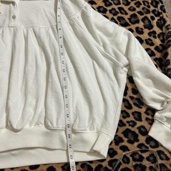 aerie White Long-Sleeve Polo Pullover Sweatshirt - Picture 8 of 11